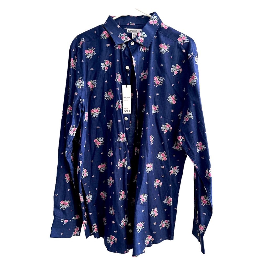 Bar III Slim Fit Stretch Floral Dress Shirt -  Large (NWT)